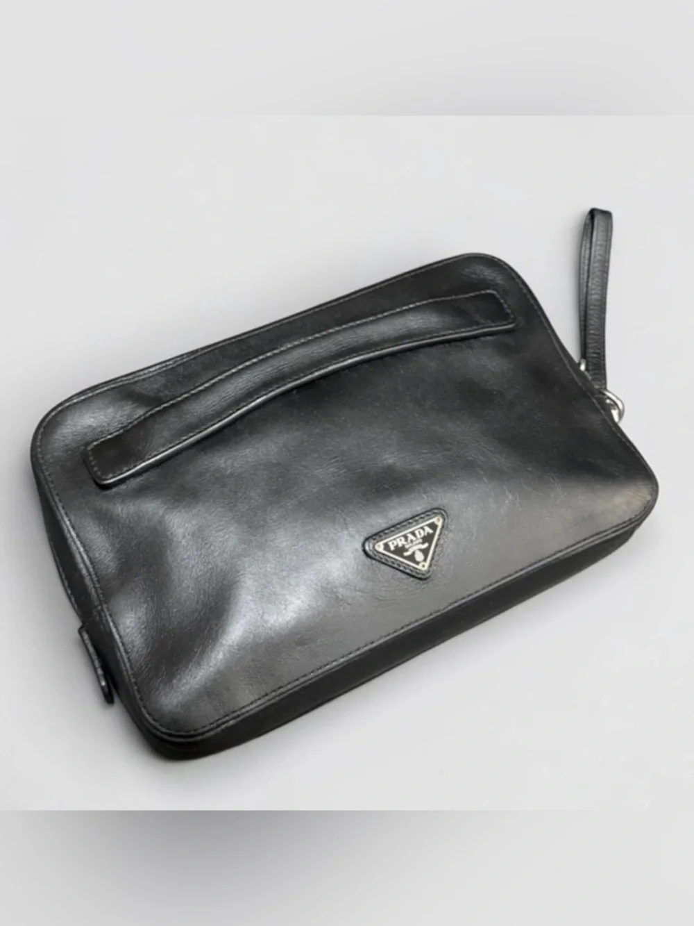 Prada Black Leather Double Zip Clutch Tavel Organizer